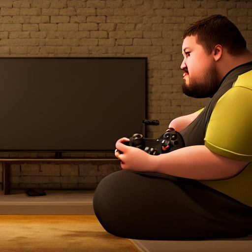caniete add fat guy playing video games photo