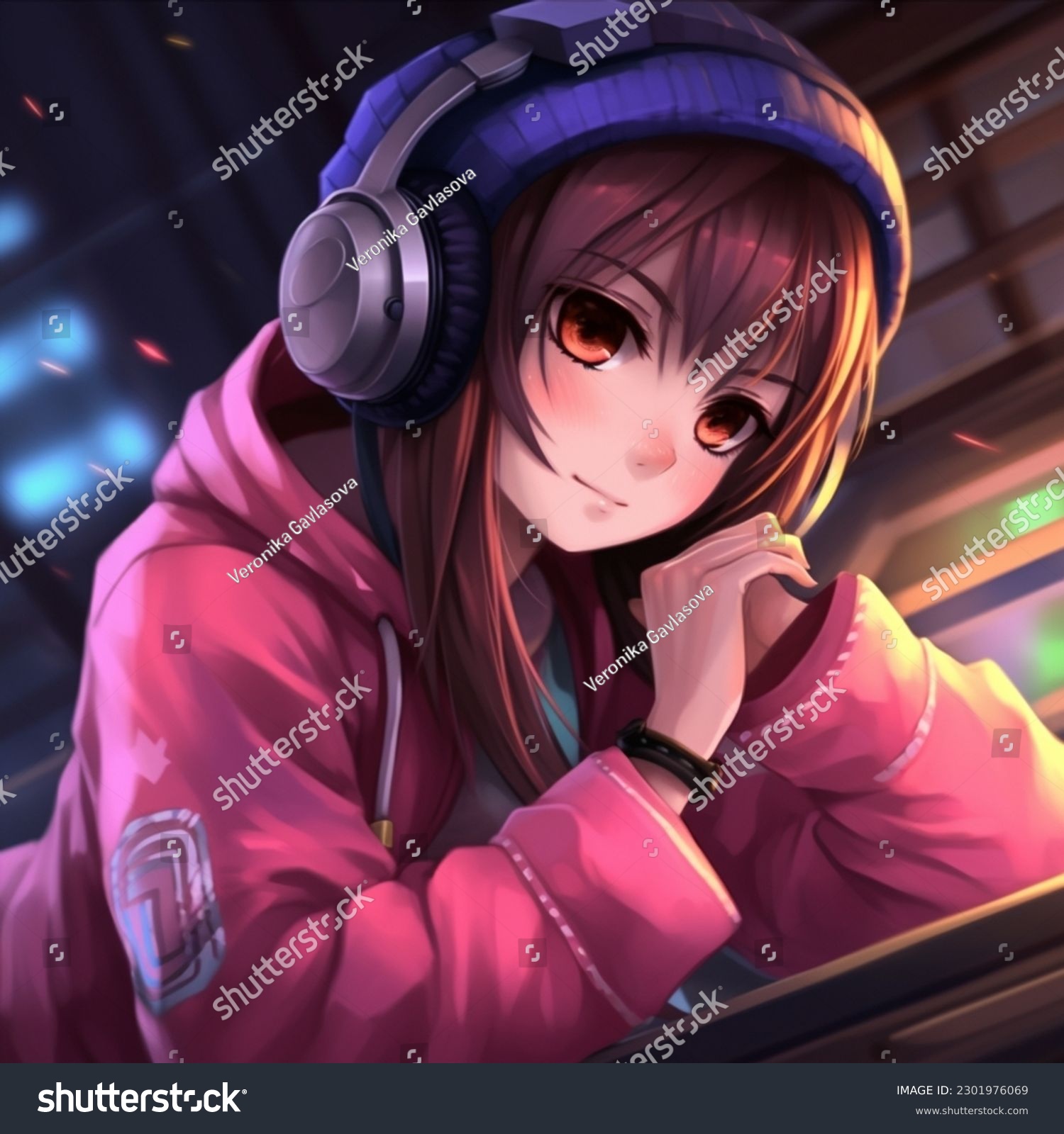 Cute Anime Girl Headphones samantha mack