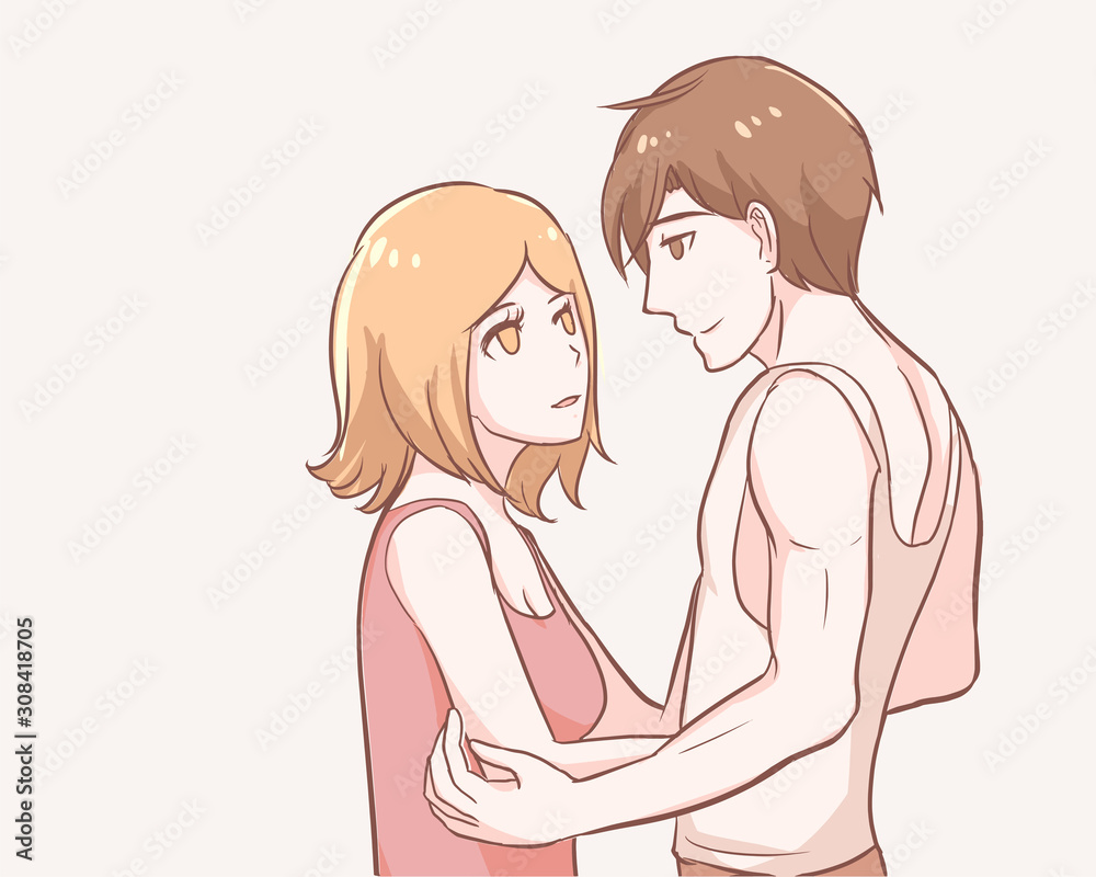 Anime Couple Cuddling tan pantyhose
