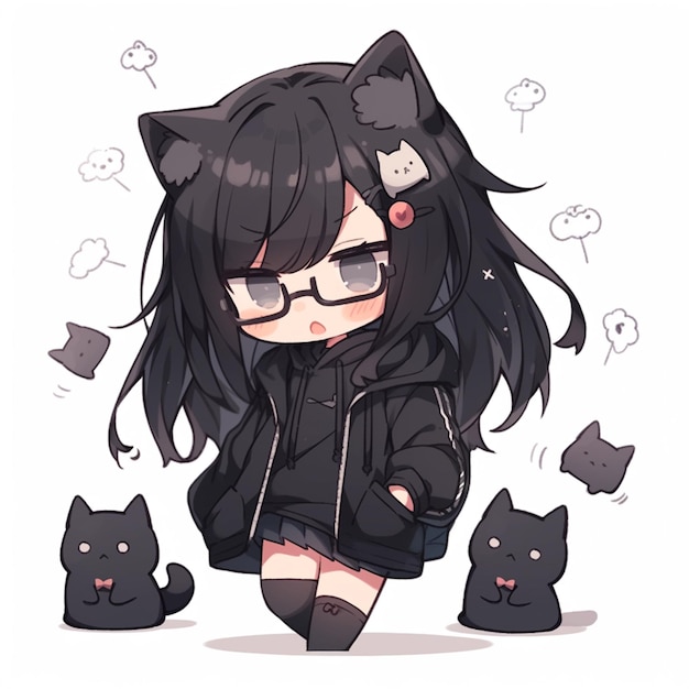 black hair glasses anime