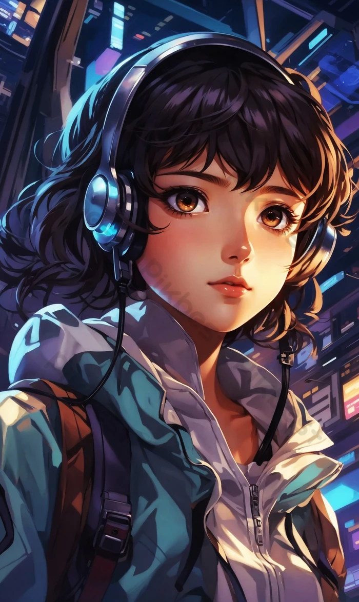 cute anime girl headphones