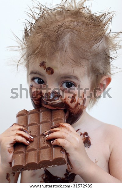 face full of chocolate