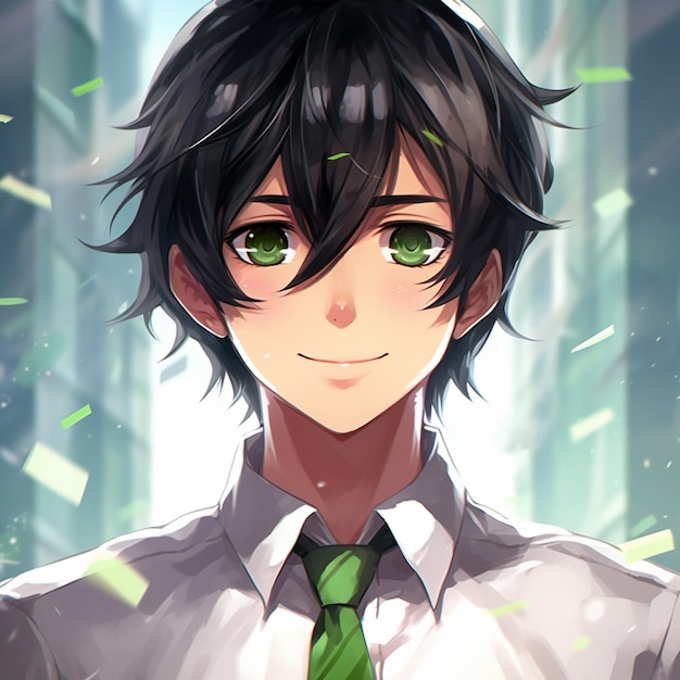green eyed anime boy